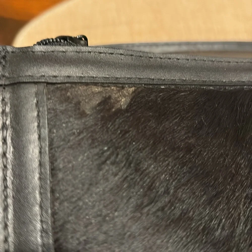Prizmic & Brill Black Leather & Black Fur hide Top Handle & Strap Briefcase B 20